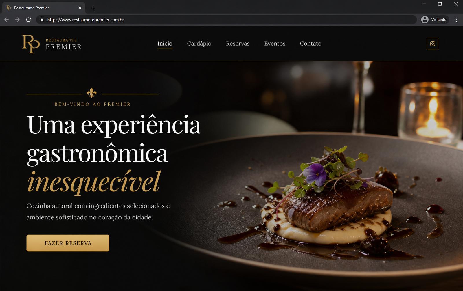 Landing page de restaurante premium com cardápio digital